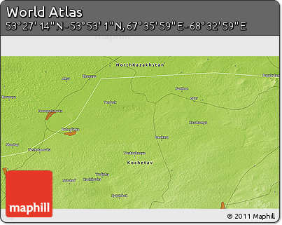 Physical 3D Map of the Area around 53° 40' 8" N, 68° 4' 29" E