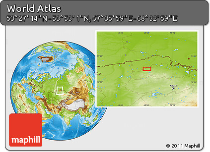 Physical Location Map of the Area around 53° 40' 8" N, 68° 4' 29" E