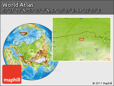 Physical Location Map of the Area around 53° 40' 8" N, 68° 4' 29" E