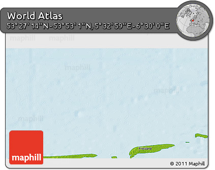 Physical 3D Map of the Area around 53° 40' 8" N, 6° 1' 30" E