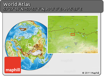 Physical Location Map of the Area around 53° 40' 8" N, 70° 37' 30" E