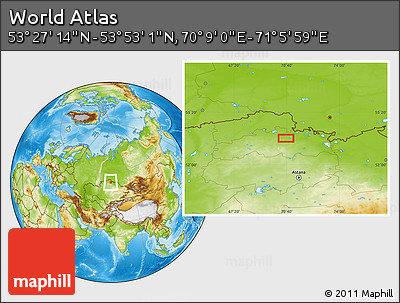 Physical Location Map of the Area around 53° 40' 8" N, 70° 37' 30" E