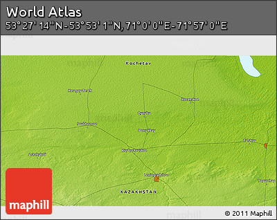 Physical 3D Map of the Area around 53° 40' 8" N, 71° 28' 29" E
