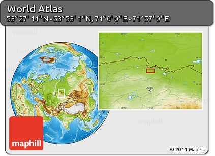 Physical Location Map of the Area around 53° 40' 8" N, 71° 28' 29" E