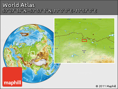 Physical Location Map of the Area around 53° 40' 8" N, 71° 28' 29" E