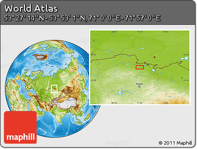 Physical Location Map of the Area around 53° 40' 8" N, 71° 28' 29" E