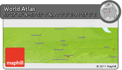 Physical Panoramic Map of the Area around 53° 40' 8" N, 71° 28' 29" E