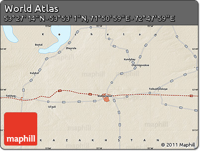 Shaded Relief Map of the Area around 53° 40' 8" N, 72° 19' 29" E