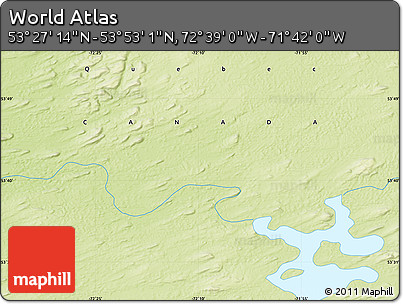 Physical Map of the Area around 53° 40' 8" N, 72° 10' 30" W