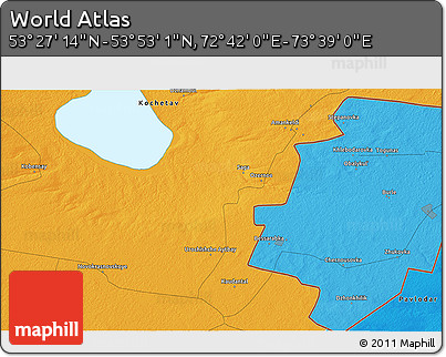Political 3D Map of the Area around 53° 40' 8" N, 73° 10' 30" E