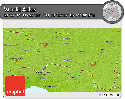 Physical 3D Map of the Area around 53° 40' 8" N, 74° 1' 30" E
