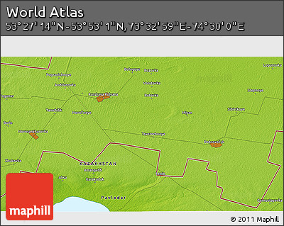 Physical 3D Map of the Area around 53° 40' 8" N, 74° 1' 30" E