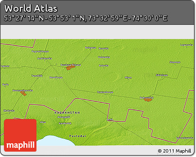 Physical 3D Map of the Area around 53° 40' 8" N, 74° 1' 30" E