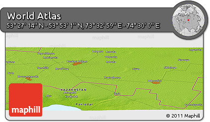 Physical Panoramic Map of the Area around 53° 40' 8" N, 74° 1' 30" E