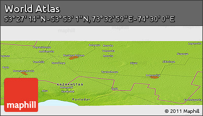 Physical Panoramic Map of the Area around 53° 40' 8" N, 74° 1' 30" E