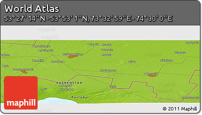 Physical Panoramic Map of the Area around 53° 40' 8" N, 74° 1' 30" E