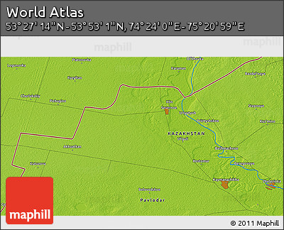 Physical 3D Map of the Area around 53° 40' 8" N, 74° 52' 30" E