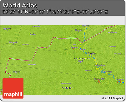 Physical 3D Map of the Area around 53° 40' 8" N, 74° 52' 30" E