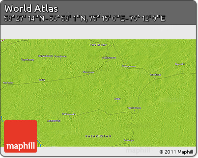 Physical 3D Map of the Area around 53° 40' 8" N, 75° 43' 29" E