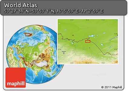 Physical Location Map of the Area around 53° 40' 8" N, 76° 34' 29" E