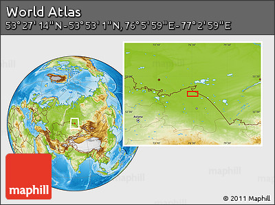 Physical Location Map of the Area around 53° 40' 8" N, 76° 34' 29" E