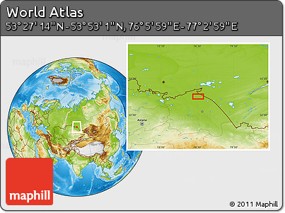 Physical Location Map of the Area around 53° 40' 8" N, 76° 34' 29" E
