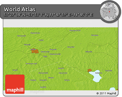 Physical 3D Map of the Area around 53° 40' 8" N, 78° 16' 30" E