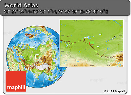 Physical Location Map of the Area around 53° 40' 8" N, 78° 16' 30" E