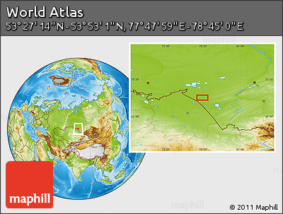 Physical Location Map of the Area around 53° 40' 8" N, 78° 16' 30" E