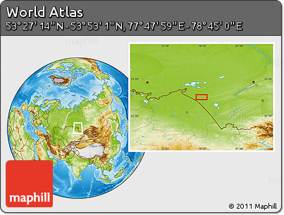 Physical Location Map of the Area around 53° 40' 8" N, 78° 16' 30" E