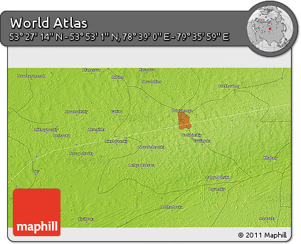 Physical 3D Map of the Area around 53° 40' 8" N, 79° 7' 30" E