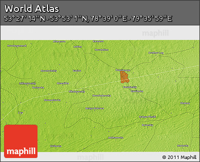 Physical 3D Map of the Area around 53° 40' 8" N, 79° 7' 30" E