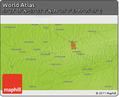 Physical 3D Map of the Area around 53° 40' 8" N, 79° 7' 30" E