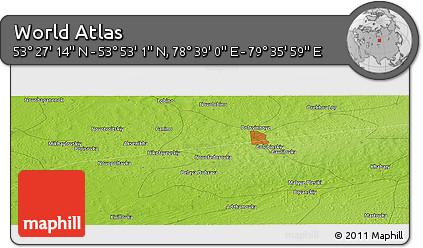 Physical Panoramic Map of the Area around 53° 40' 8" N, 79° 7' 30" E