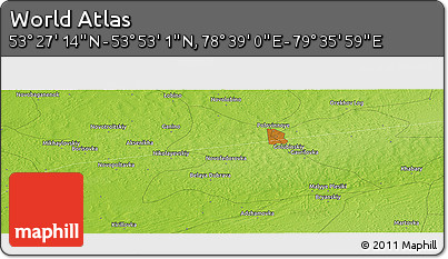 Physical Panoramic Map of the Area around 53° 40' 8" N, 79° 7' 30" E