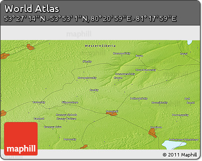 Physical 3D Map of the Area around 53° 40' 8" N, 80° 49' 29" E