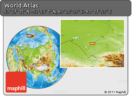 Physical Location Map of the Area around 53° 40' 8" N, 80° 49' 29" E