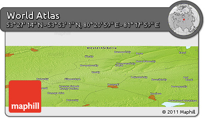 Physical Panoramic Map of the Area around 53° 40' 8" N, 80° 49' 29" E