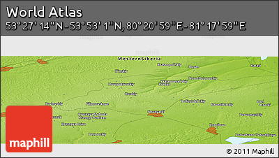 Physical Panoramic Map of the Area around 53° 40' 8" N, 80° 49' 29" E