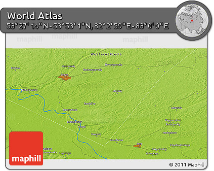 Physical 3D Map of the Area around 53° 40' 8" N, 82° 31' 30" E