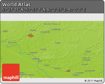 Physical 3D Map of the Area around 53° 40' 8" N, 82° 31' 30" E