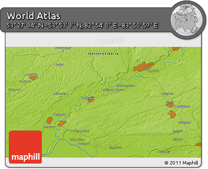 Physical 3D Map of the Area around 53° 40' 8" N, 83° 22' 30" E