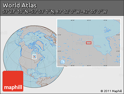 Gray Location Map of the Area around 53° 40' 8" N, 83° 13' 29" W, hill shading