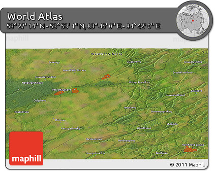 Satellite 3D Map of the Area around 53° 40' 8" N, 84° 13' 29" E
