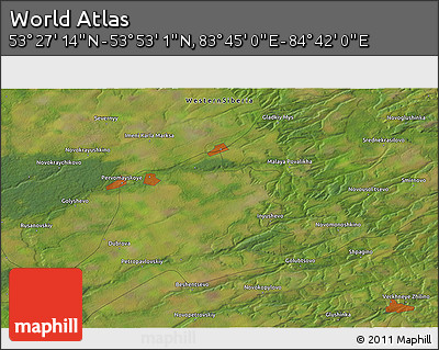 Satellite 3D Map of the Area around 53° 40' 8" N, 84° 13' 29" E