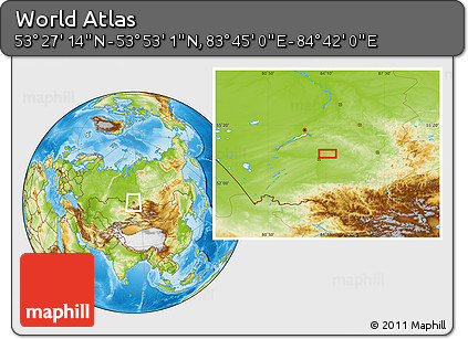 Physical Location Map of the Area around 53° 40' 8" N, 84° 13' 29" E