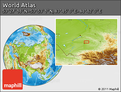 Physical Location Map of the Area around 53° 40' 8" N, 84° 13' 29" E