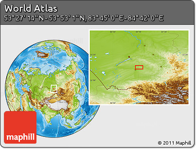 Physical Location Map of the Area around 53° 40' 8" N, 84° 13' 29" E
