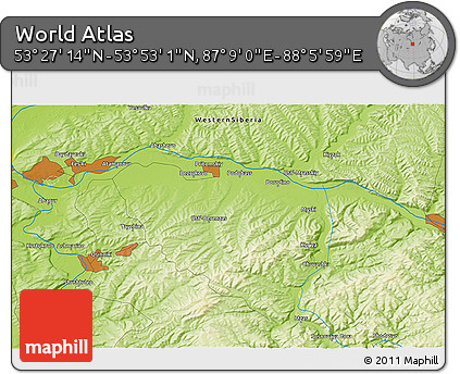 Physical 3D Map of the Area around 53° 40' 8" N, 87° 37' 30" E