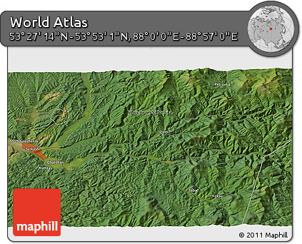 Satellite 3D Map of the Area around 53° 40' 8" N, 88° 28' 29" E